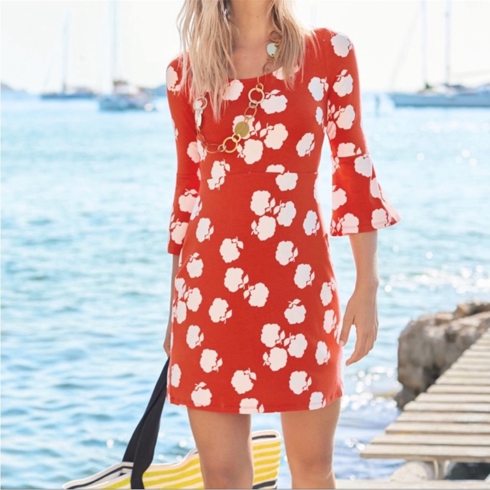 Boden size 6 Miriam red/orange floral tunic dress with bell sleeves